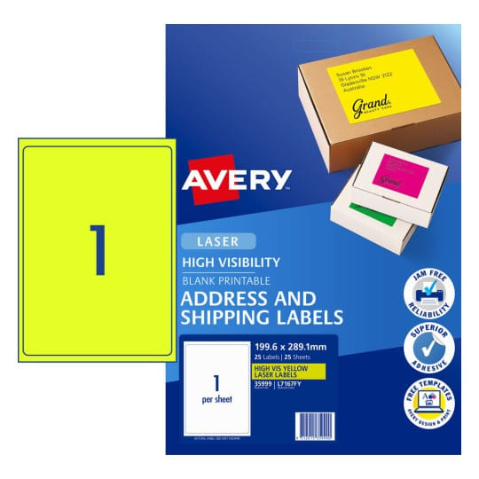 Avery Hi Vis Shipping Labels L7167FY Fluoro Yellow