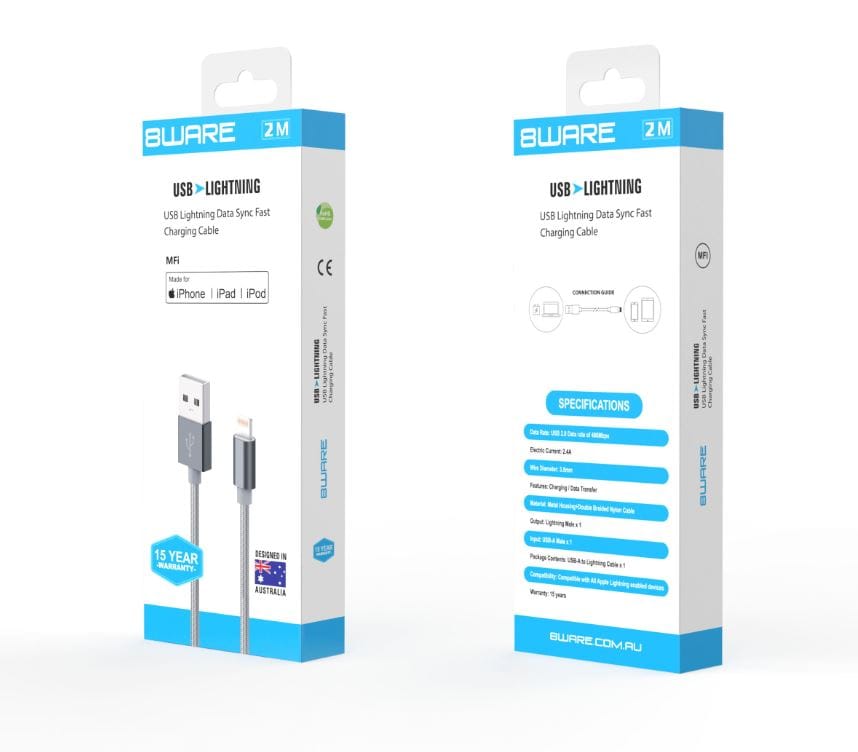 8Ware Premium 2m Apple Certified USB Lightning Data Sync Cable