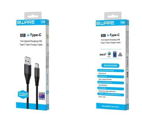 8Ware Premium 1m Samsung Certified USB Type C Data Charger Cable