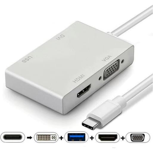 8Ware 4-in-1 Hub USB-C to HDMI DVI VGA Adapter