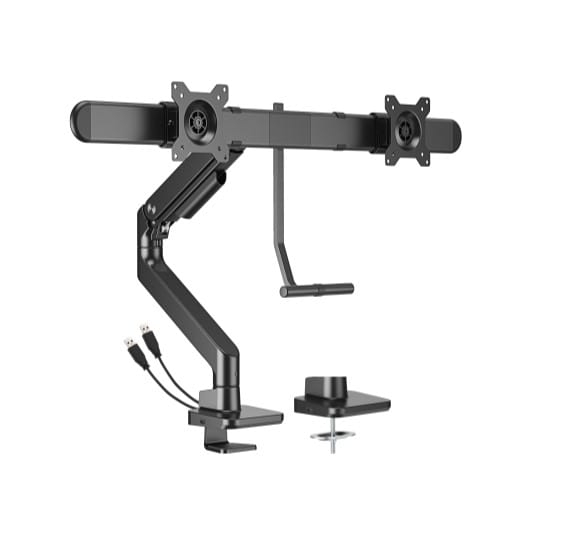 Brateck Gas Spring Dual Monitor Arm With USB-A/C Ports - Black