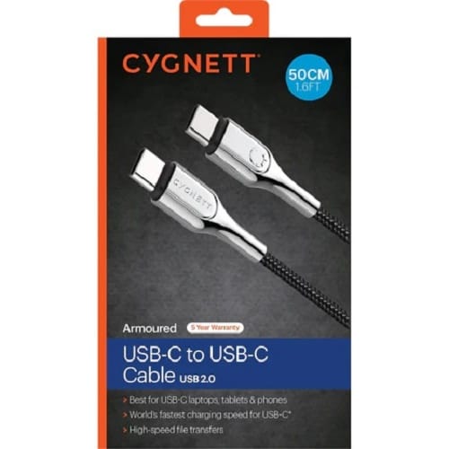 Cygnett Armoured USB-C to USB-C Cable 50cm - Black