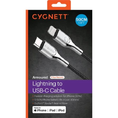 Cygnett Armoured Lightning to USB-C Cable 50cm - Black