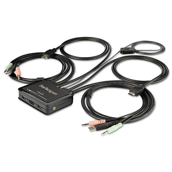 2 Port HDMI KVM Switch with Built-In Cables - USB 4K 60Hz
