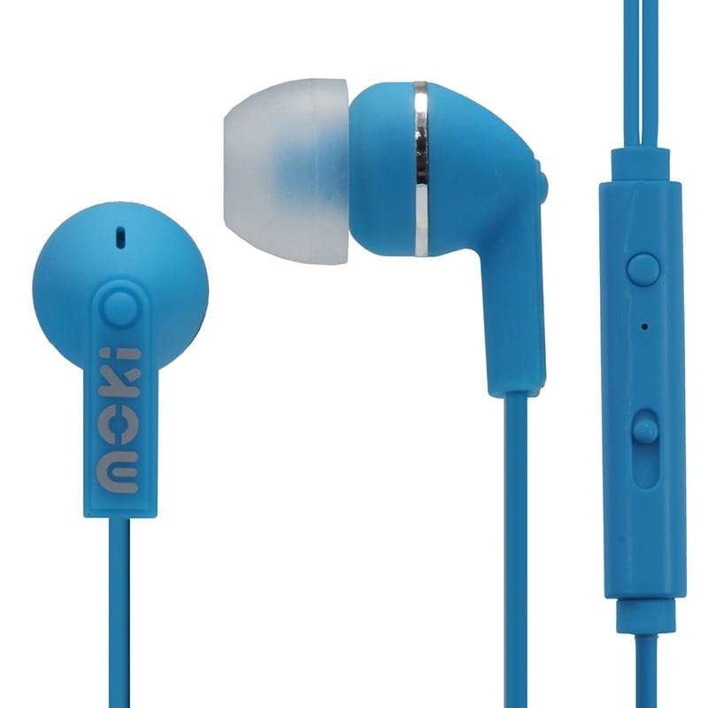 Moki Noise Isolation Earbuds With In-Line Mic - Blue
