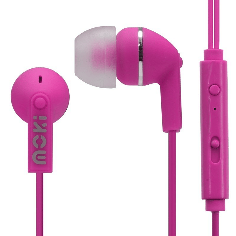 Moki Noise Isolation Earbuds with In-Line Mic/Control - Pink
