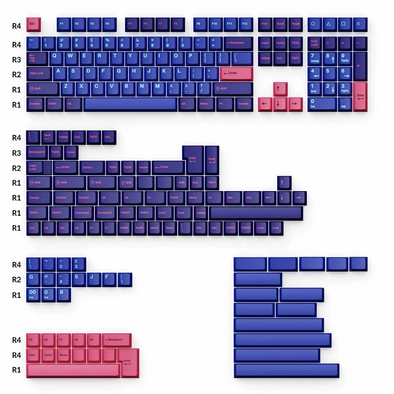 Keychron Cherry Profile Double-Shot PBT Full Set Keycaps - Blue/Pink