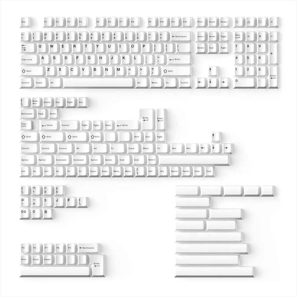 Cherry Profile Double Shot PBT Full Set Keycaps - Black on White - Bow 218 Keys - White