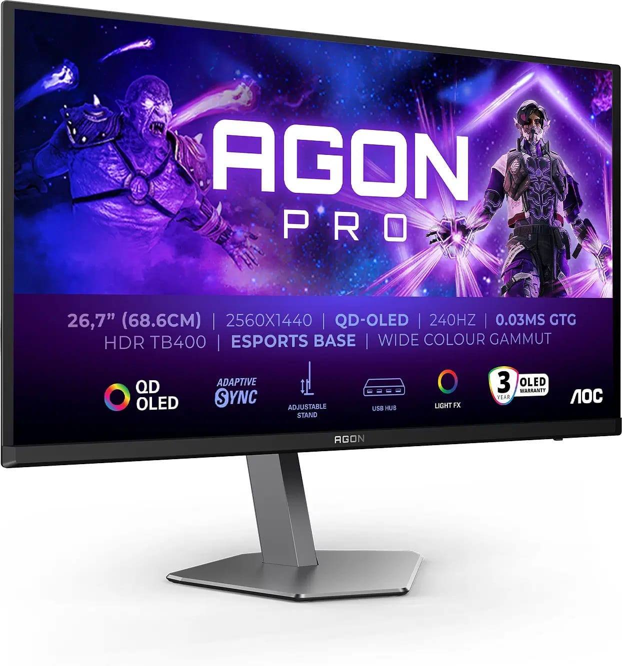 (Refurbished) AOC AG276QZD2 27" QHD OLED 0.03ms 240Hz Height Adjustable Monitor