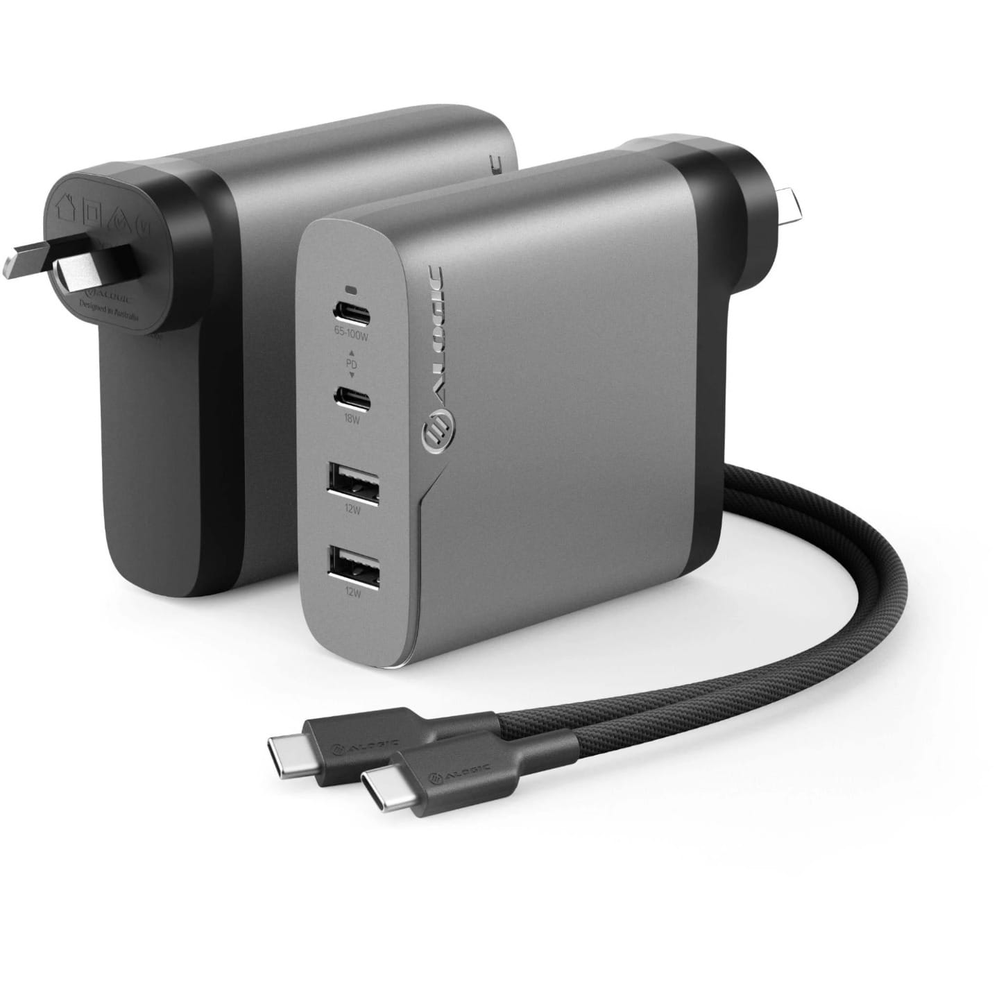 Alogic 100w Rapid Power 4 Port GaN Charger Space Grey