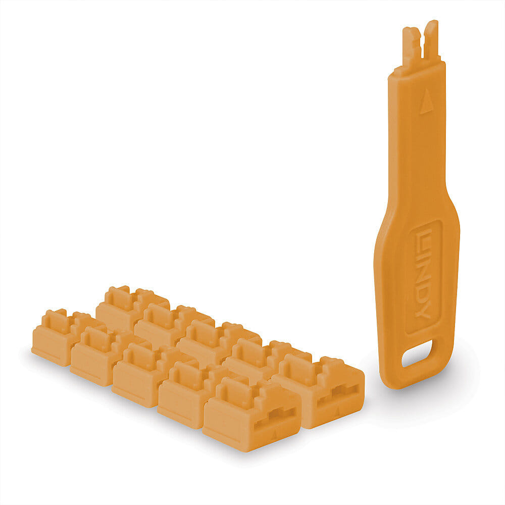 Lindy RJ-45 Port Blocker 10 Pack + Key Orange