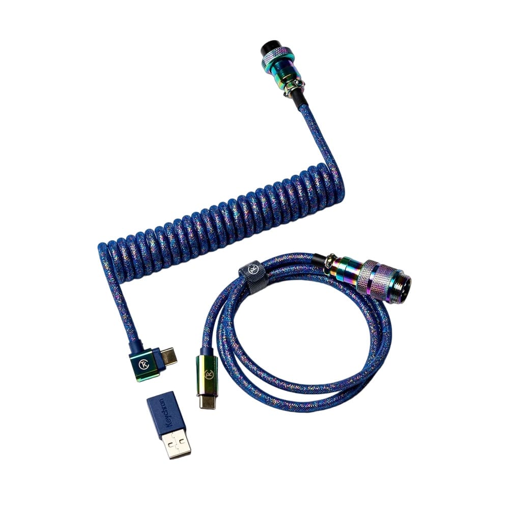 Keychron Premium Coiled Aviator Cable Angled - Rainbow Plated Blue