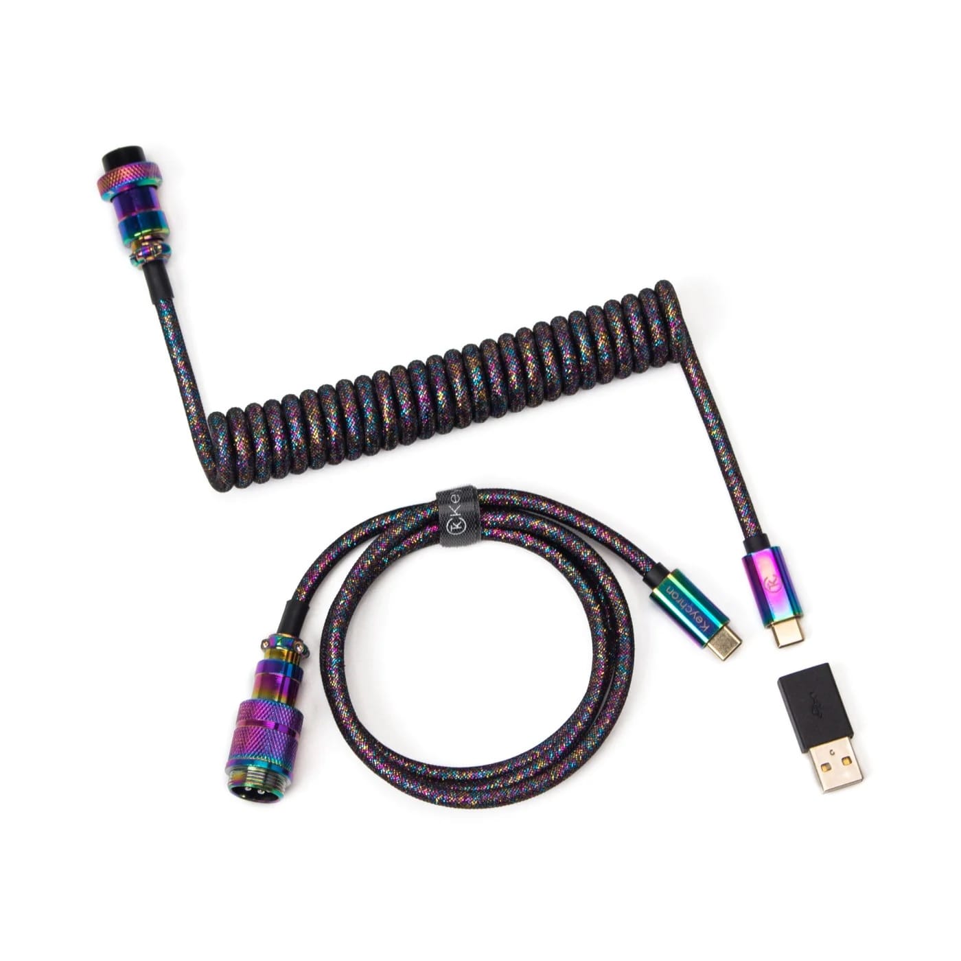 Keychron Premium Coiled Aviator Cable Rainbow Plated Black- Straight