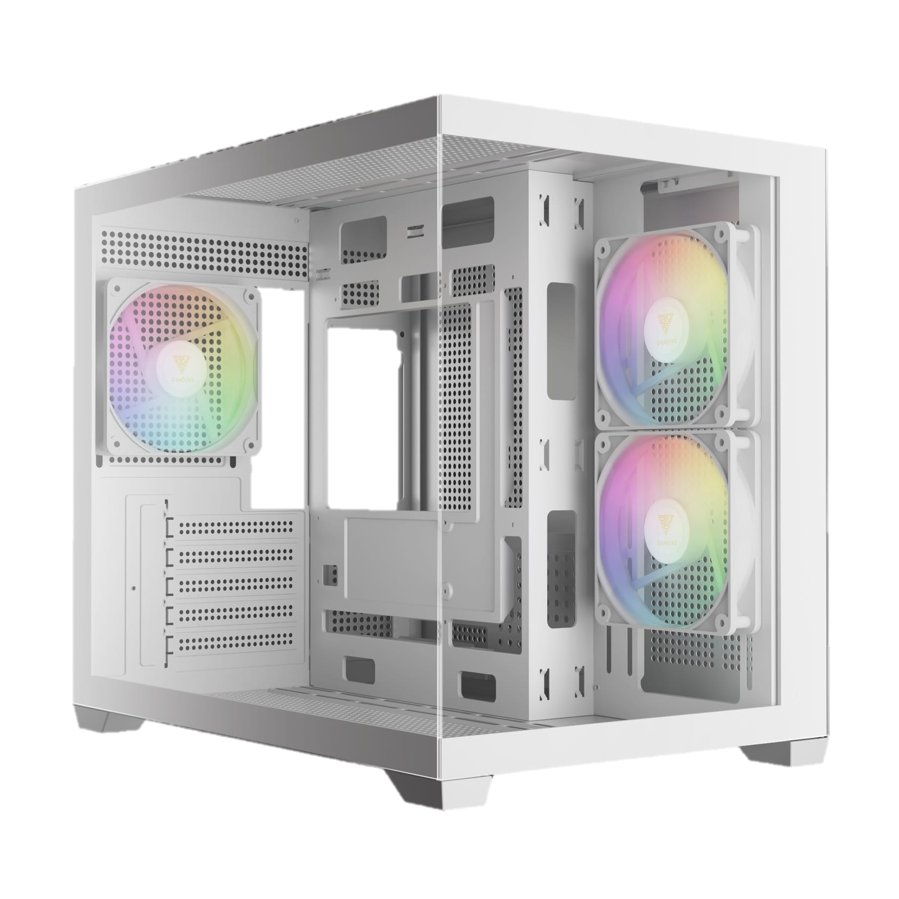Gamdias AURA GC10M V2 Micro-ATX Tempered Glass Side Panel with 3 ARGB Fans Computer Case - White