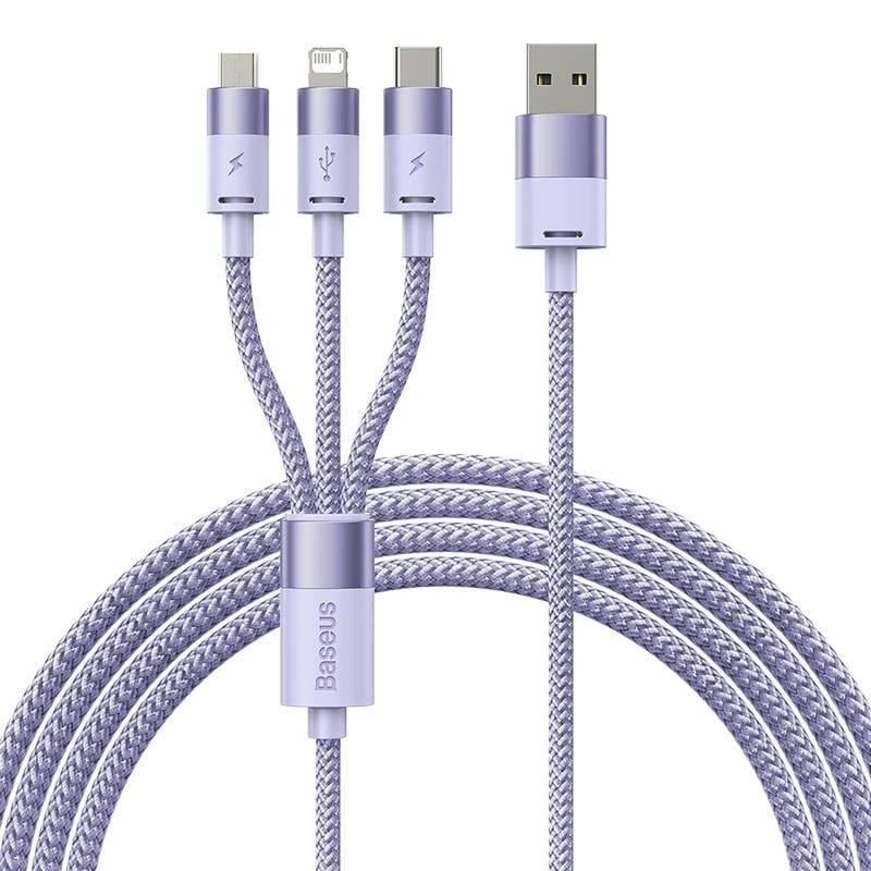 Baseus StarSpeed 1-for-3 Fast USB to M+L+C 3.5A 1.2m Charging Data Cable - Purple