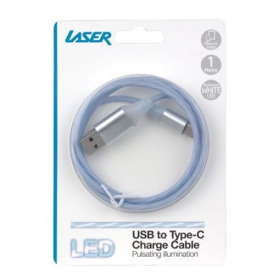 Laser 1m USB-C to USB LED Charge Cable Blue