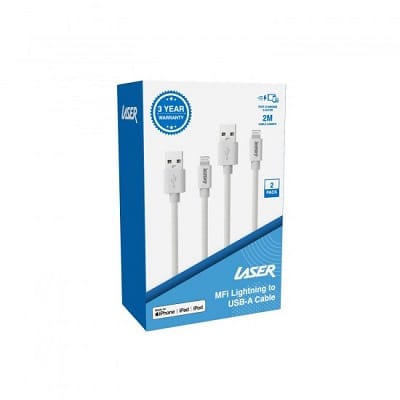 Laser 2m Lightning to USB-A Cable 2Pack White/White