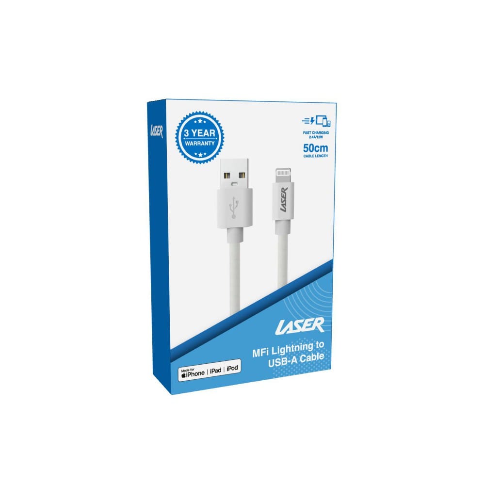 Laser MFI 50cm Lightning to USB-A Cable - White
