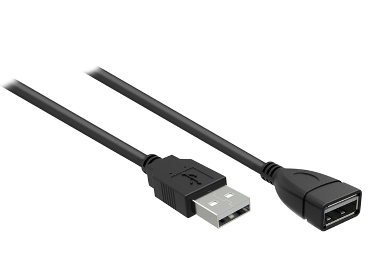 0.5M USB 2.0 AM/AF 28+24AWG Cable in Black
