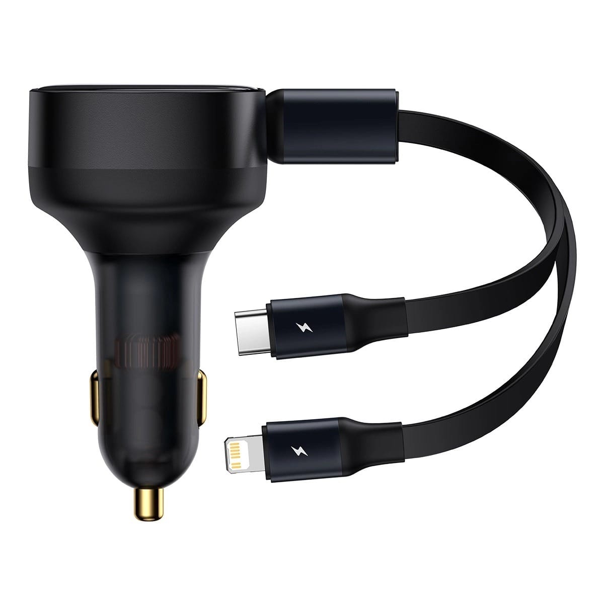 Baseus Retractable 2-1 USB-C + Lightning 30W Car Charger - Black