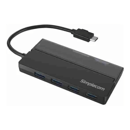 Simplecom CH330 Portable USB-C to 4-Port USB-A USB3.2 Hub - Black