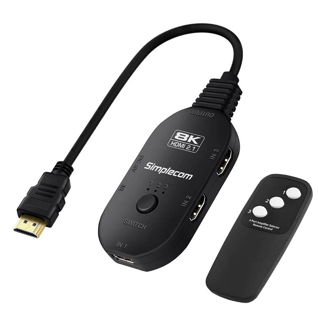 Simplecom CM353 3-Port HDMI 2.1 Switch 3-1 Out Splitter