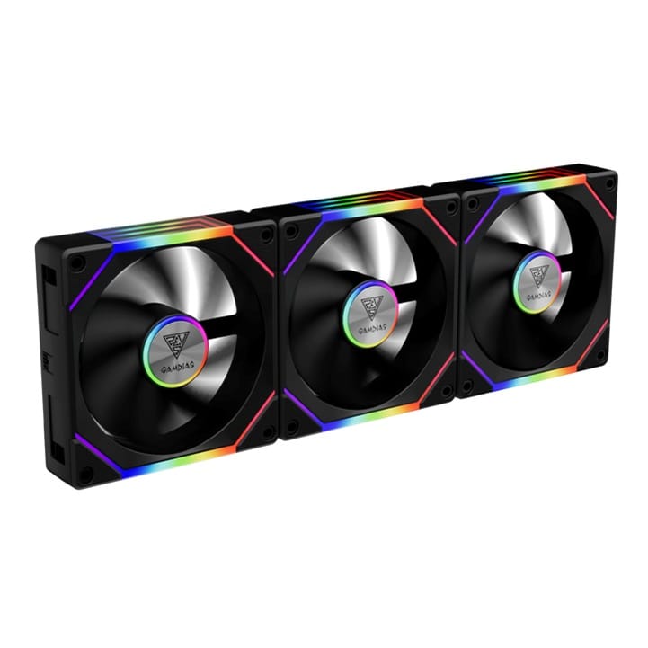 Gamdias AEOLUS P2-1203 ARGB PWM 120mm Cooling Fan With Reverse Fan Blade - Black (3-Pack)