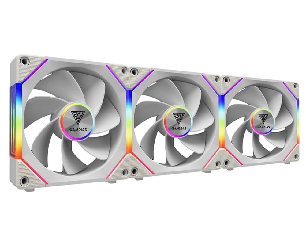 Gamdias AEOLUS P2-1203 ARGB PWM 120mm Cooling Fan With Reverse Fan Blade - White (3-Pack)