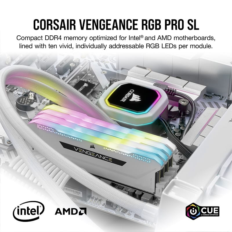 Corsair Vengeance RGB Pro SL 32GB(2x16GB) DDR4-3200 C16 Memory White