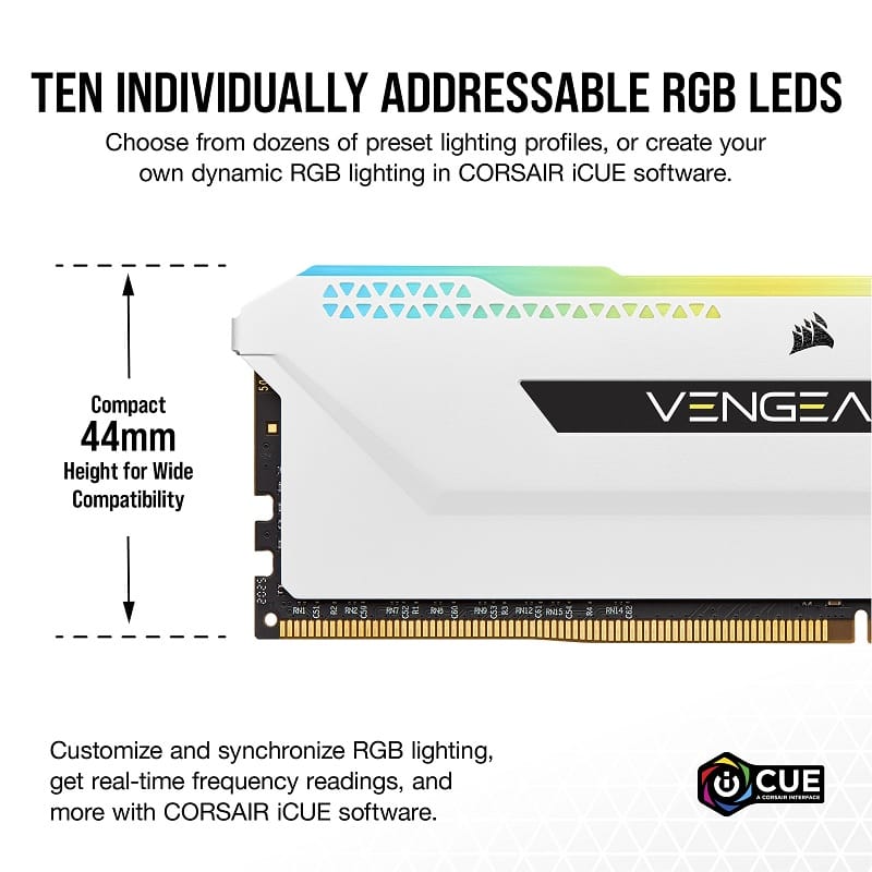 Corsair Vengeance RGB Pro SL 32GB(2x16GB) DDR4-3200 C16 Memory - White