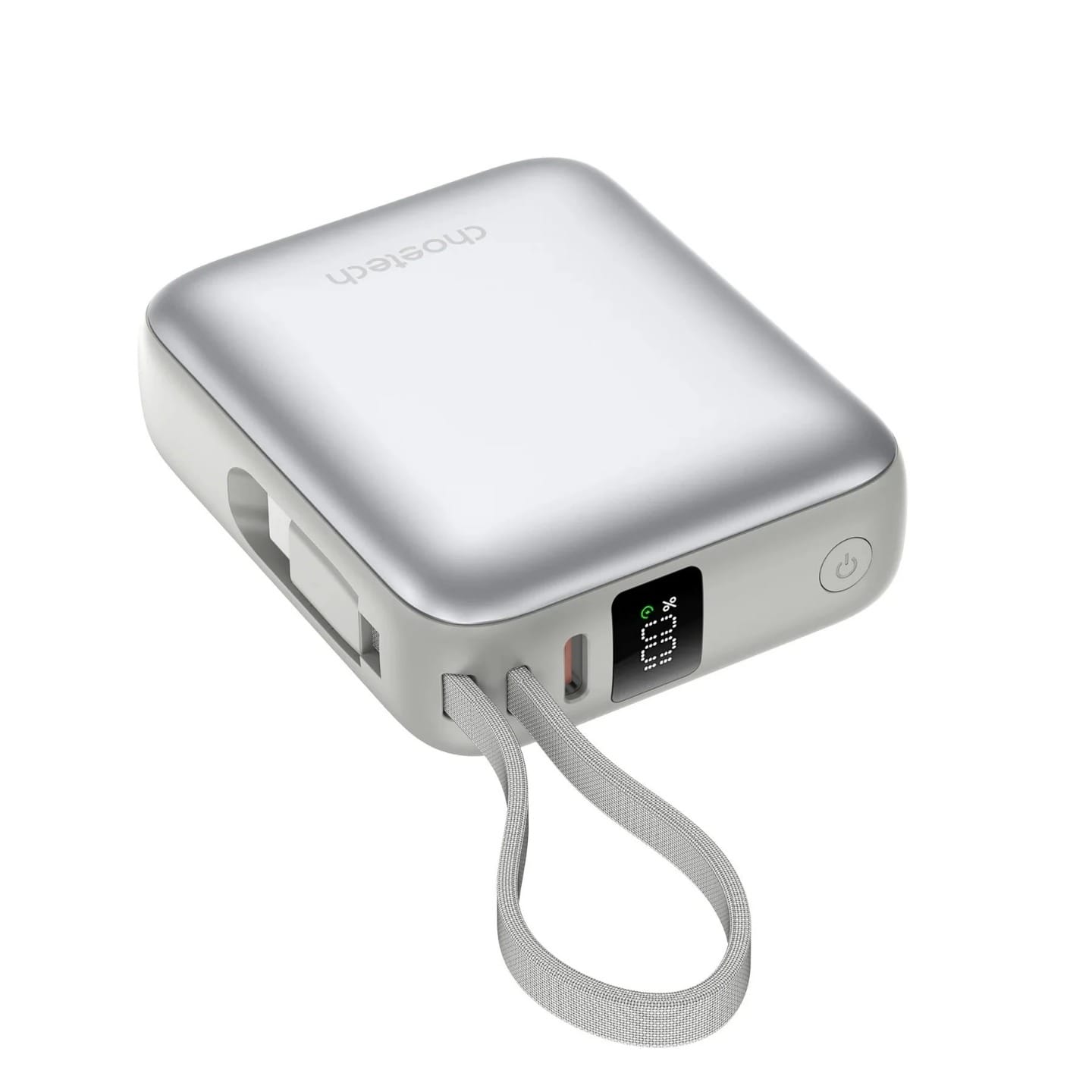 Choetech PowerLeap 10000mAh 35W Built-in USB-C Cable Mini Power Bank - Silver