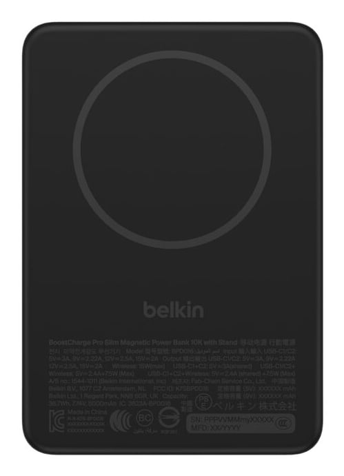 Belkin BC Slim Magnetic Power Bank 10K WithQi2 - Black