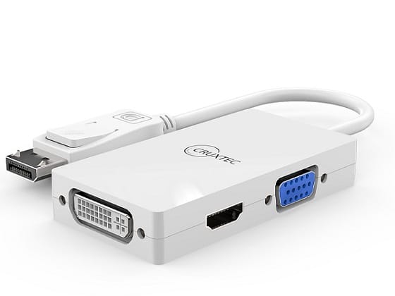 Cruxtec DisplayPort to HDMI and DVI (4K at 30Hz) and VGA (1080p at 60Hz) Multiport Adapter White
