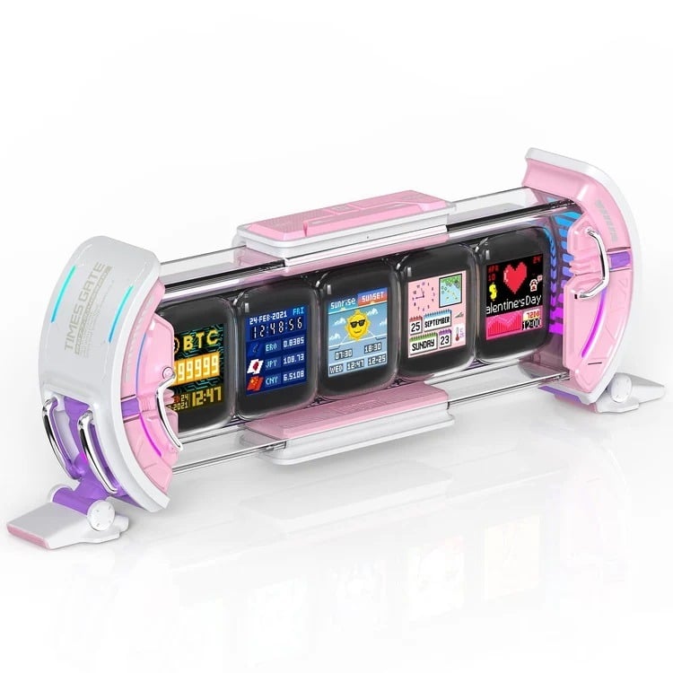 Divoom TimesGate II Pixel Art Info Display with 5 Smart LCD Screens - Pink