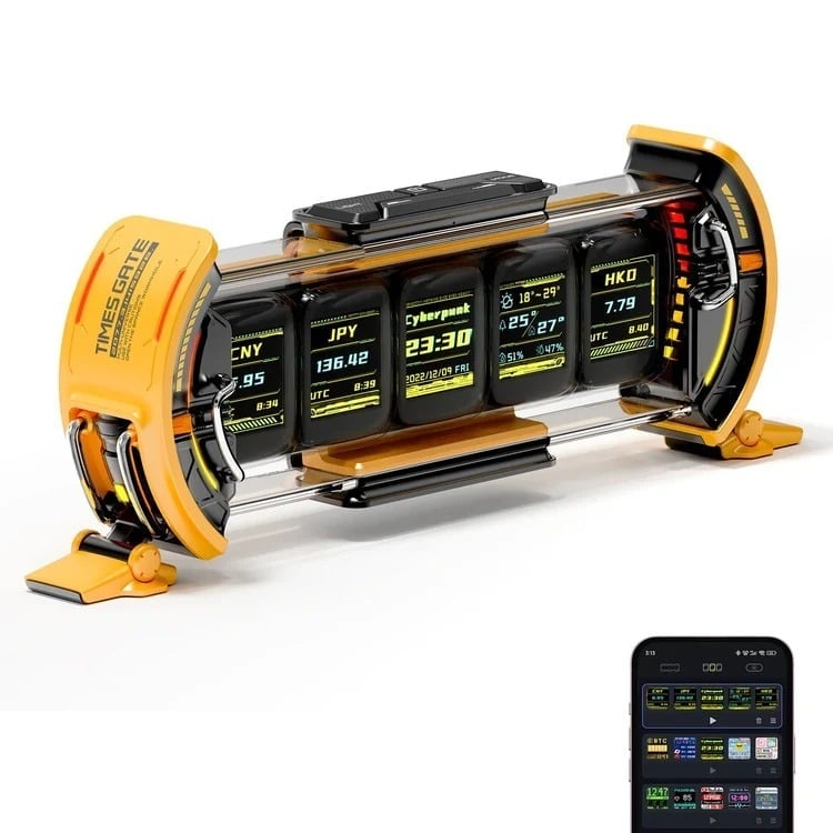 Divoom TimesGate II Pixel Art Info Display with 5 Smart LCD Screens - Yellow