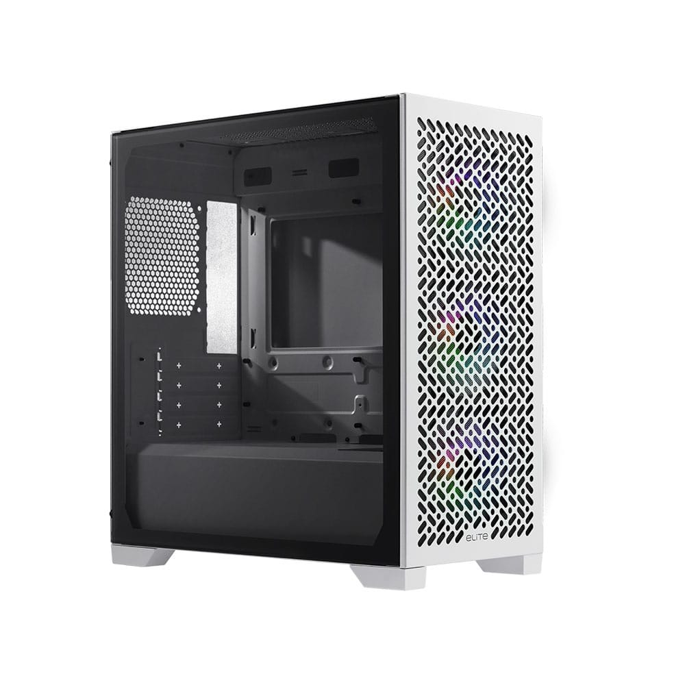 Cooler Master Elite 690 Tempered Glass And Wood Mid-Tower ATX Case - White