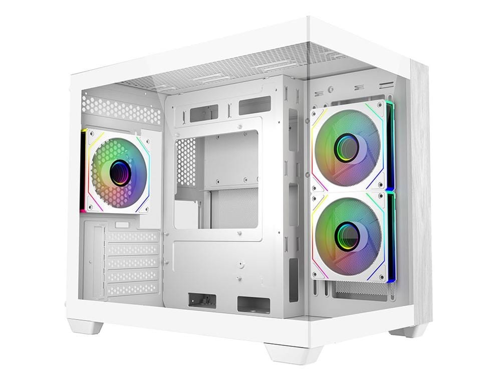 Cooler Master Elite 481 Tempered Glass And Wood Mini-Tower Micro-ATX Case - White