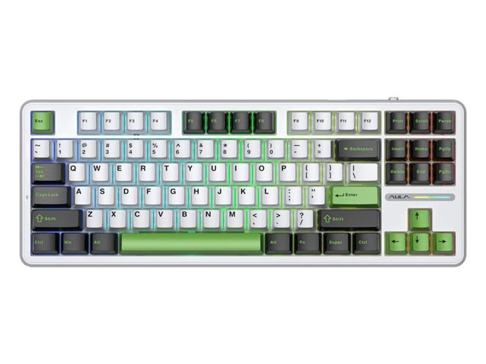 AULA F87 Wireless Tri-Mode Gasket Mechanical Keyboard Black,+White+Green Keycaps