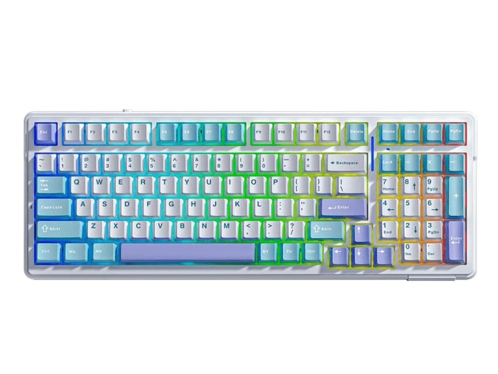 AULA F99 Wireless Tri-Mode Gasket Mechanical Keyboard Light Blue+White+Dark Purple Keycaps
