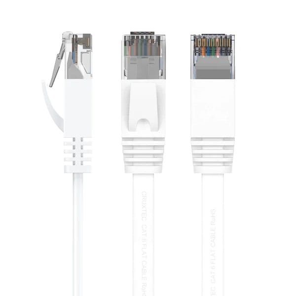 Cruxtec FC6-300-WH CAT6 UTP Flat Ethernet Cable - White 30m