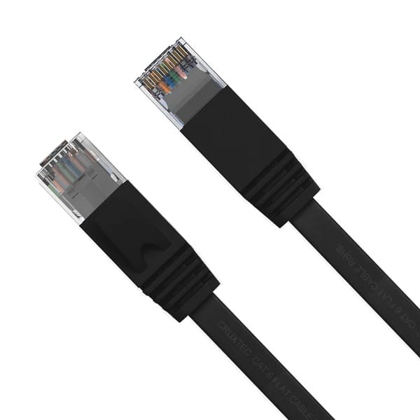 Cruxtec FC6-100-BK CAT6 UTP Flat Ethernet Cable - Black 10m