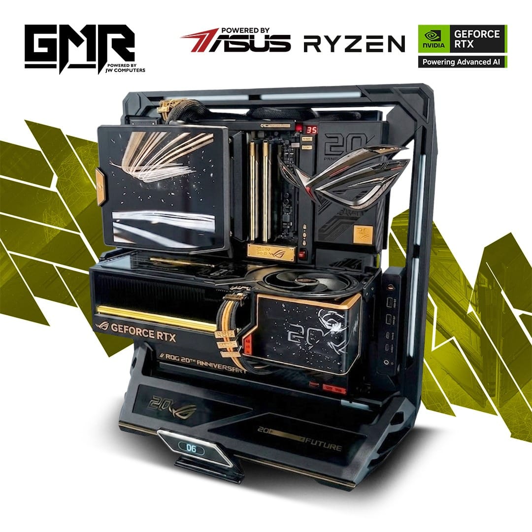 GMR Eclipse ROG Edition 20 5090 Gaming PC - (Ryzen 9 9950X3D2 | 64GB RAM | RTX 5090 32G | 4TB NVMe SSD | 3000W* Titanium | Windows 11 Pro)  Limited Edition Powered by ASUS With PG27AQWP-G Edition 20 Monitor