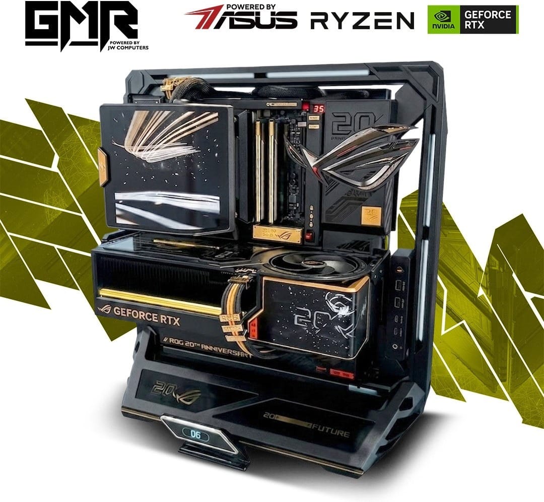 GMR Eclipse ROG Edition 20 RTX 5090 Gaming PC - (Ryzen 9 9950X3D2 | 64GB RAM | RTX 5090 32G | 4TB NVMe SSD | 3000W* Titanium | Windows 11 Pro)  Limited Edition Powered by ASUS With PG27AQWP-G Edition 20 Monitor