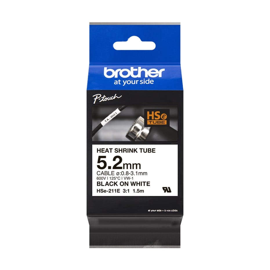 Brother Heat Shrink Tube Black on White 5.2mm