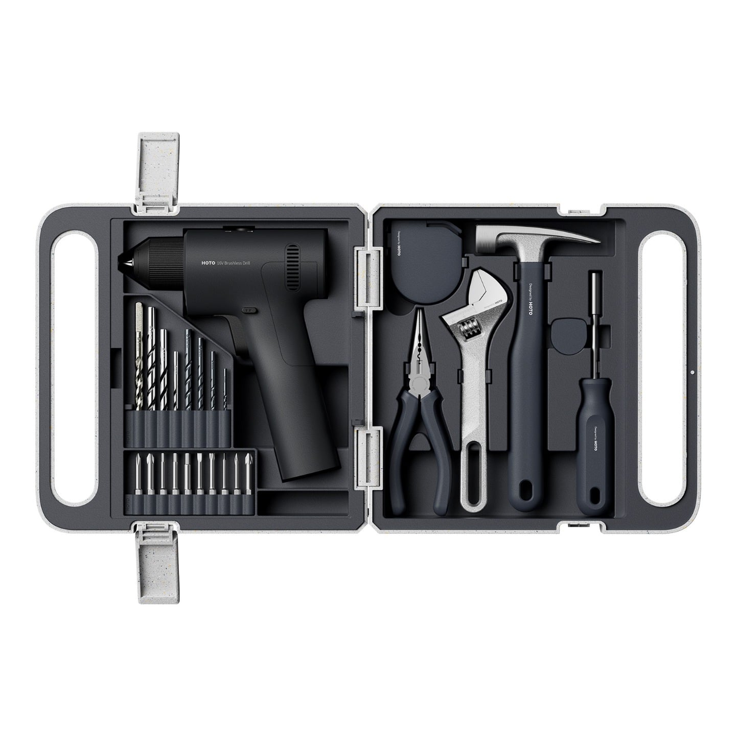 HOTO 25PCS Household Tool Kit with 16V Brushless Power Drill