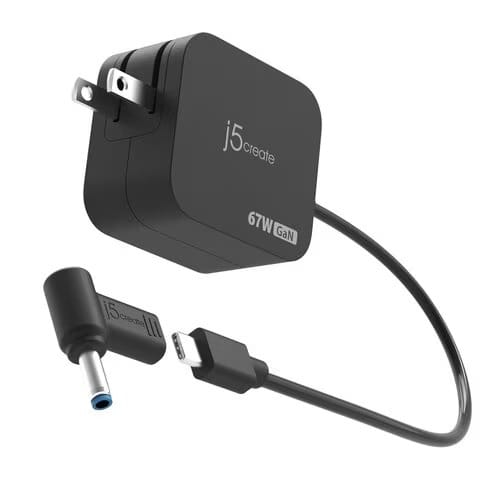 J5 Create 67W GaN Power Delivery USB-C Mini Charger with HP 4.5mm DC Converter