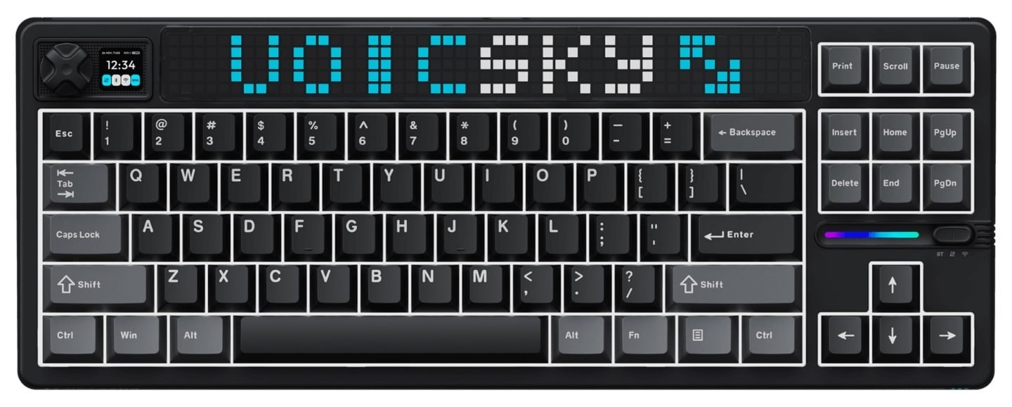 VOICSKY ATMOS 87 Wireless Mechanical Dark Keyboard with Custom Pixel Dynamic Screen - Tone Linear Switch