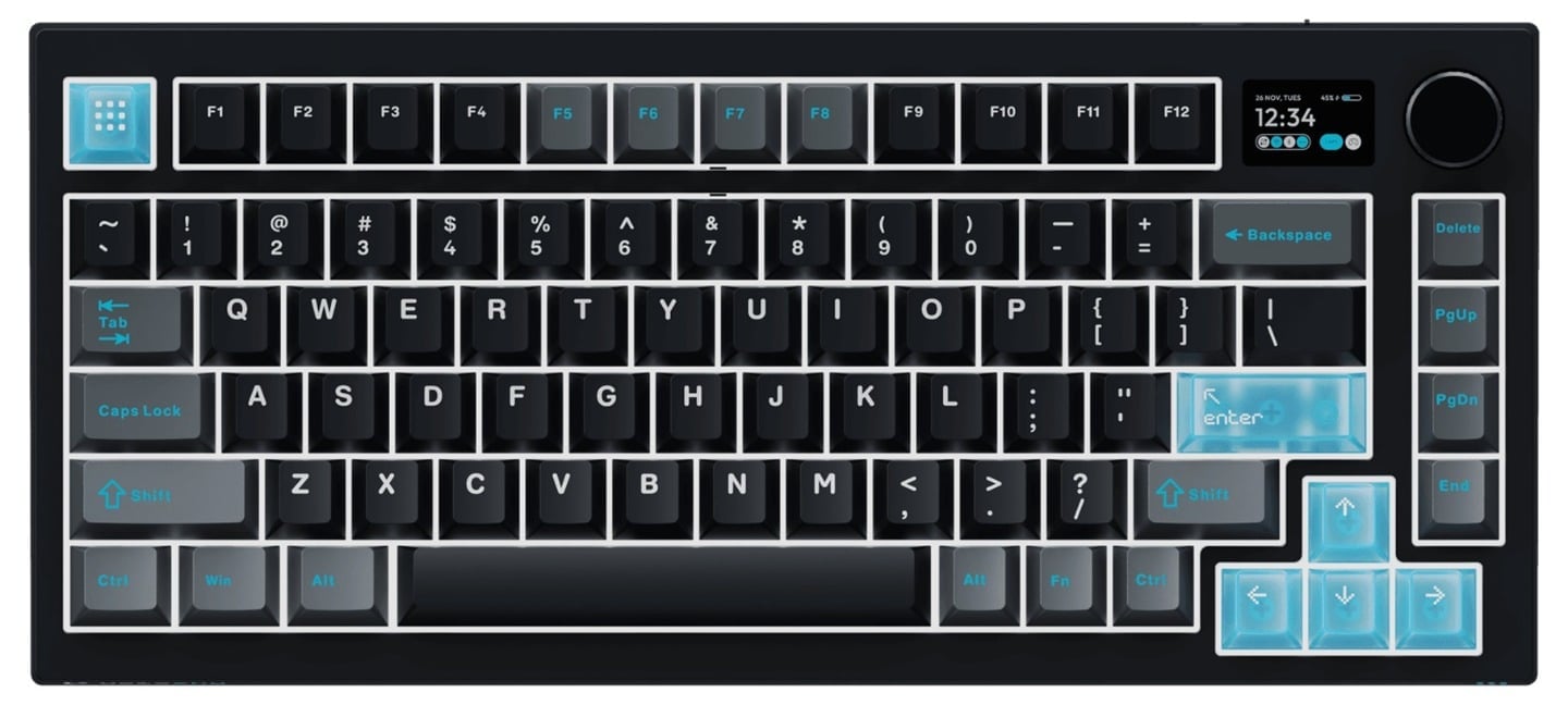 VOICSKY ECHO 75 Wireless Mechanical Dark Keyboard With Dynamic Screen - Tone Linear Switch