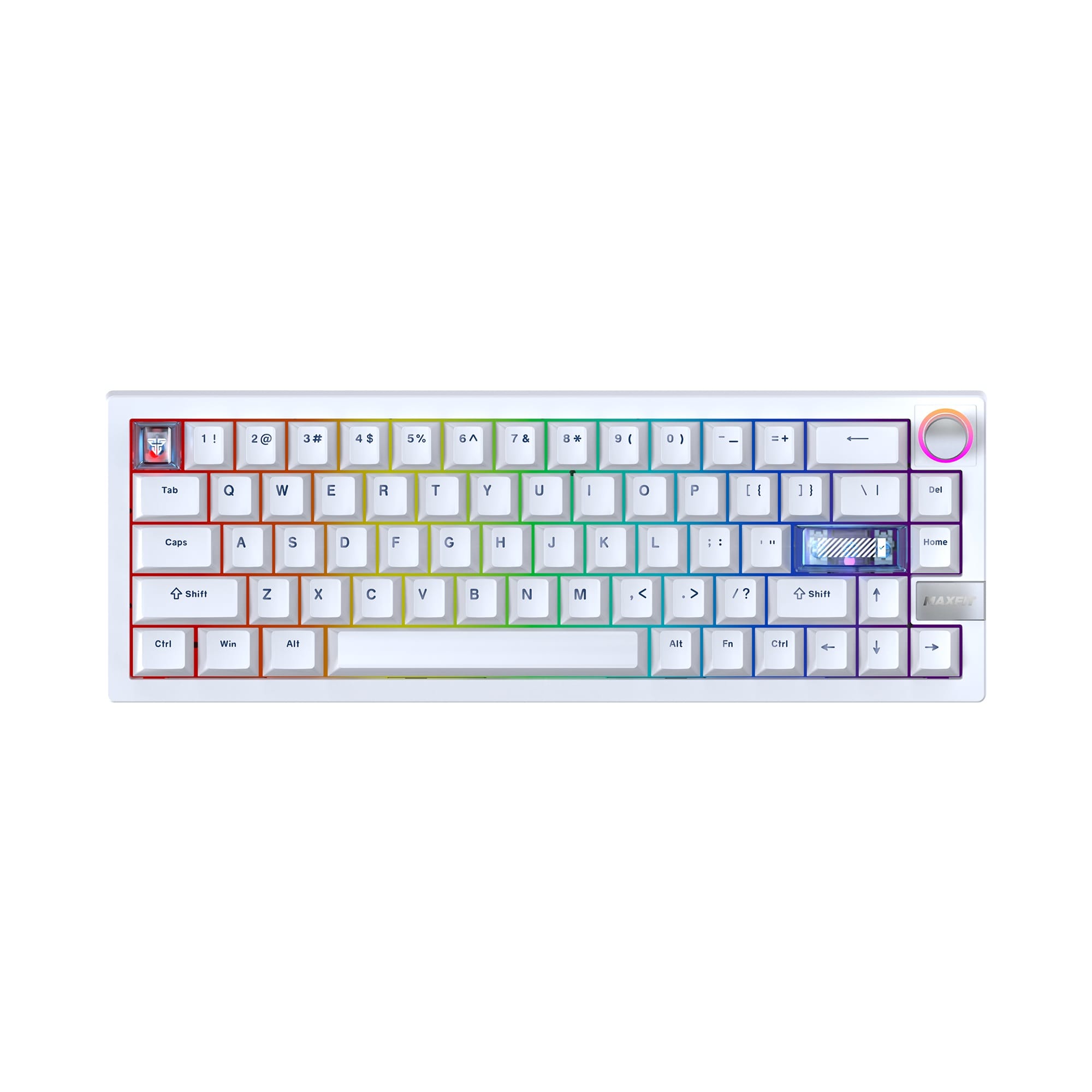 Fantech MAXFIT6 60% Hot-Swap QMK/VIA Wireless Mechanical White Keyboard with Knob - White Switch