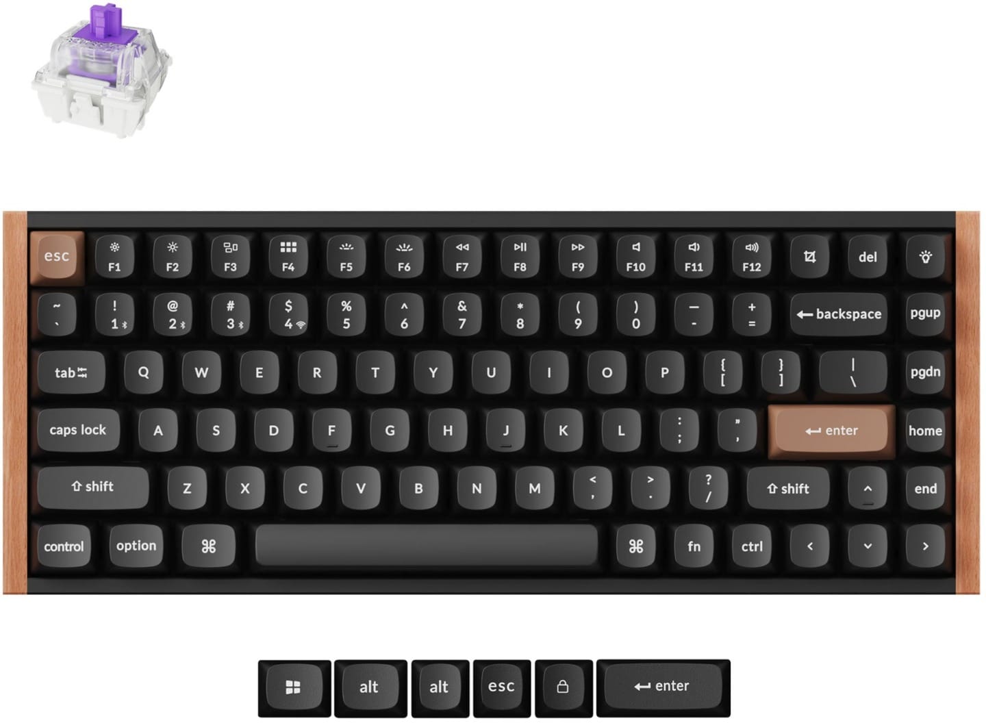 Keychron K2 HE Wireless Special Edition Side Wood Black Frame Custom Keyboard - Nebula Magnetic Switch